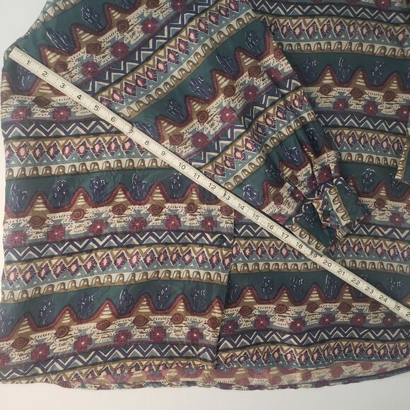 VTG Stunt Collections Silk Button Up Blouse Aztec Country Western Print Womens L - Picture 9 of 9